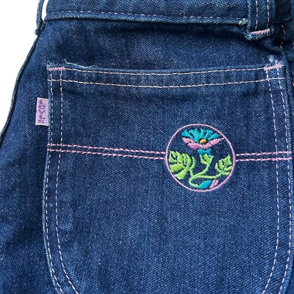 70s Vintage Levi's Jeans Highwaisted Straight Leg Embroidered Flower Scovill. - Picture 5 of 8